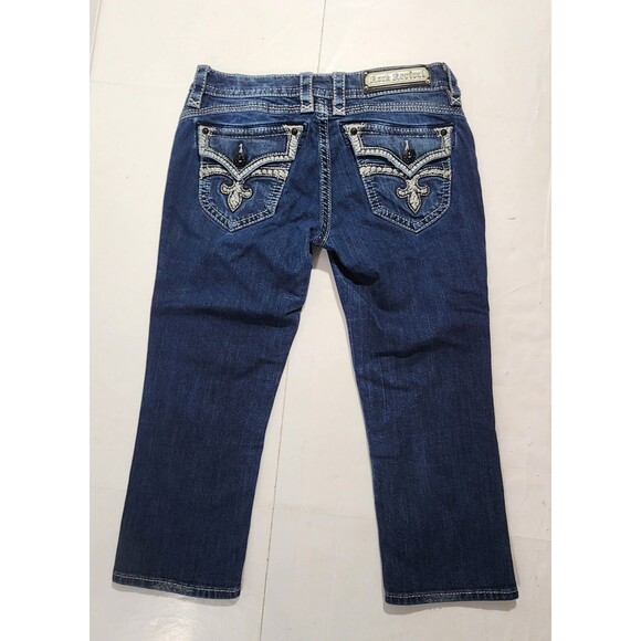 Rock Revival Stephanie Easy Capri Jeans Rhinestones Women’s Size 29 Distressed - Picture 3 of 15